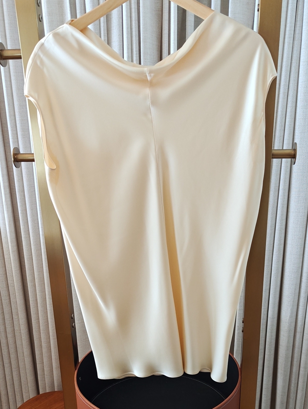 The Row Cream Silk Sleeveless Draped-Back Tunic Blouse
